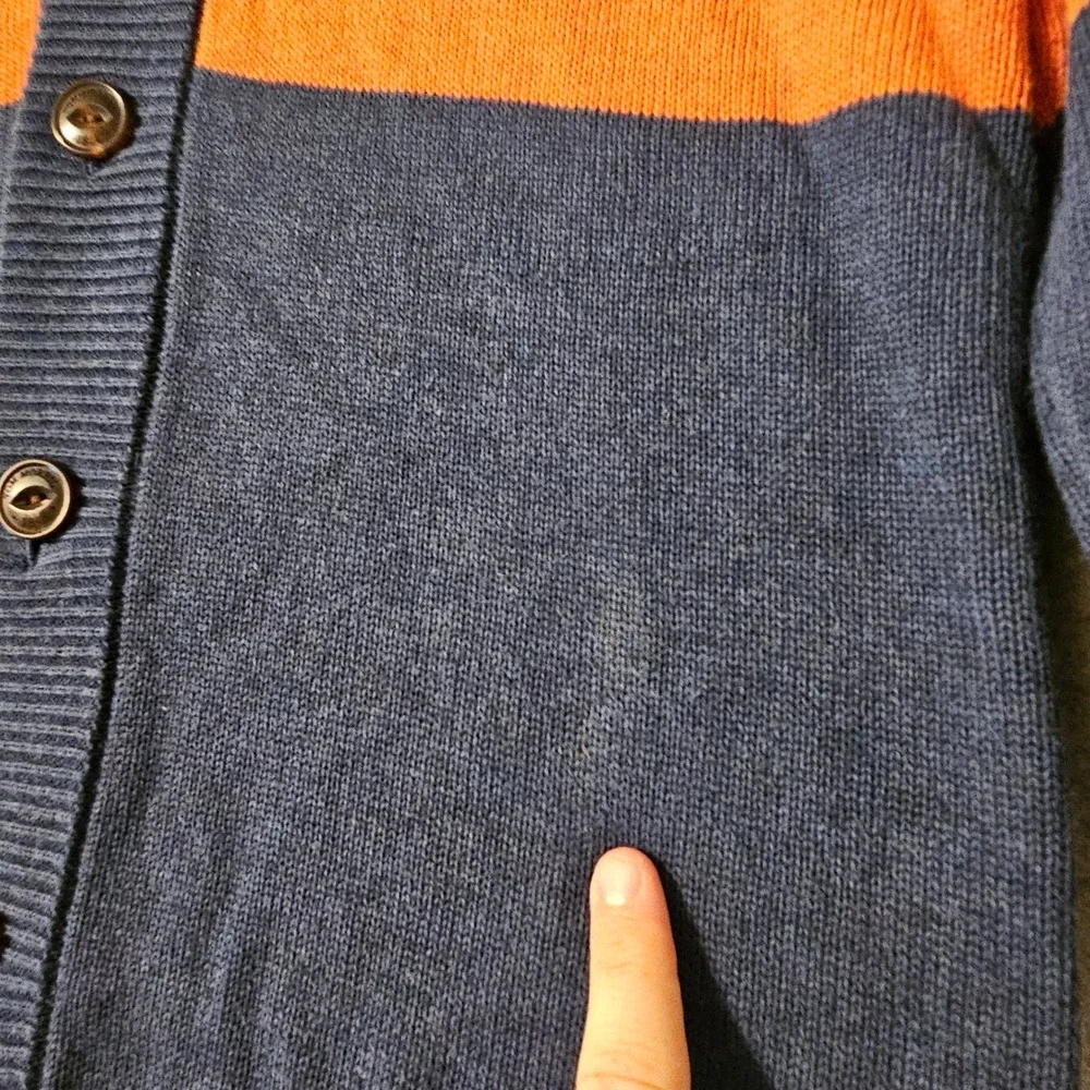 Tom Morris St Andrews Mens Medium Cotton Shawl Collar Cardigan Sweater Blue Gold